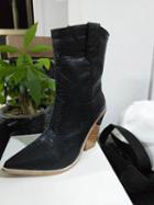 Choies Black Microfiber Gap Detail Pointed Toe Chic Women Heeled Boots