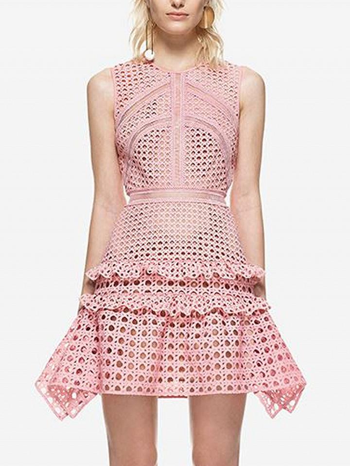 Choies Pink Sheer Trim Frill Lace Sleeveless Mini Dress