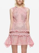 Choies Pink Sheer Trim Frill Lace Sleeveless Mini Dress