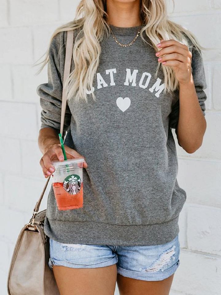 Choies Light Gray Letter Print Long Sleeve Chic Women Sweatshirt