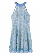 Choies Blue Halter Backless Overlay Lace Mini Dress