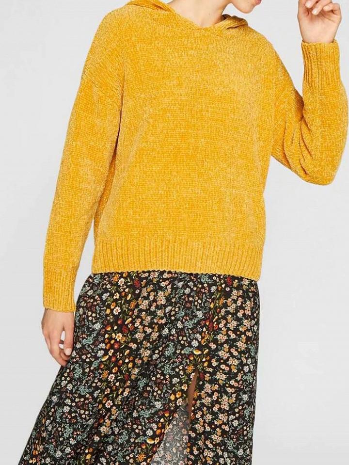 Choies Yellow Long Sleeve Chic Women Knit Hoodie