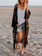 Choies Black Embroidery Detail Open Front Sheer Mesh Longline Cardigan