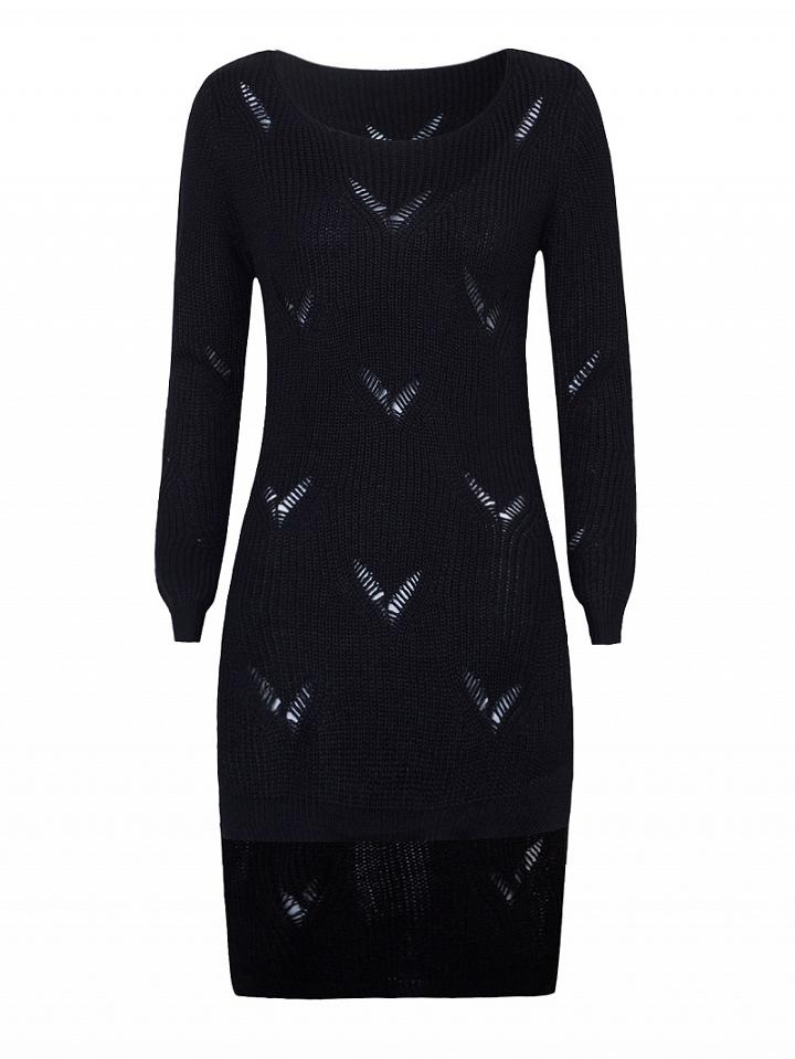 Choies Black Ripped Dipped Hem Long Sleeve Sweater