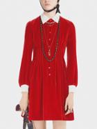 Choies Red Velvet Contrast Shirt Collar Long Sleeve Mini Dress