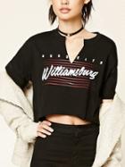 Choies Black V-neck Letter Print Short Sleeve Cropped T-shirt