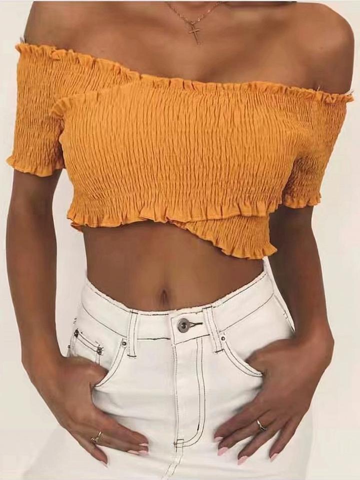 Choies Yellow Off Shoulder Cross Front Crop Top
