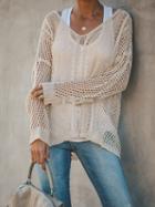 Choies Beige V-neck Cut Out Detail Long Sleeve Women Sweater