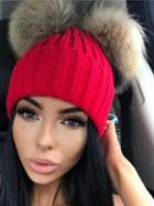 Choies Red Faux Fur Pom Knitted Hat