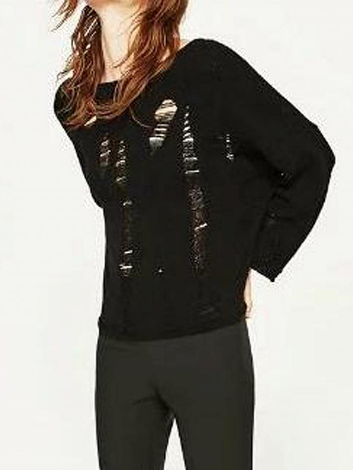 Choies Black Ripped Long Sleeve Knit Jumper