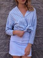 Choies Blue Stripe V Neck Long Sleeve Shirt