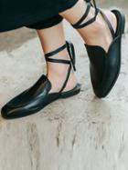 Choies Black Lace Up Square Toe Flat Shoes