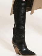 Choies Black Stripe Microfiber Pointed Toe Chic Women Heeled Knee High Boots