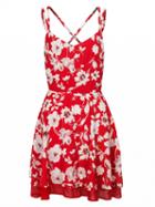 Choies Red Floral V-neck Strap Back Cross Mini Dress