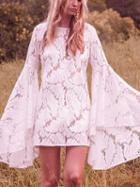 Choies White Lace Extreme Bell Sleeve Bodycon Dress