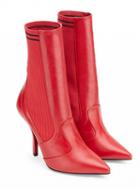 Choies Red Leather Knitted Panel Pointed Heeled Boots