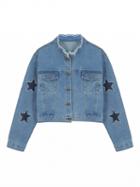 Choies Blue Light Wash Star Print Long Sleeve Denim Jacket