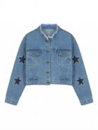 Choies Blue Light Wash Star Print Long Sleeve Denim Jacket