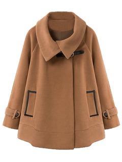Choies Brown Lapel Long Sleeve Poncho Wool Coat