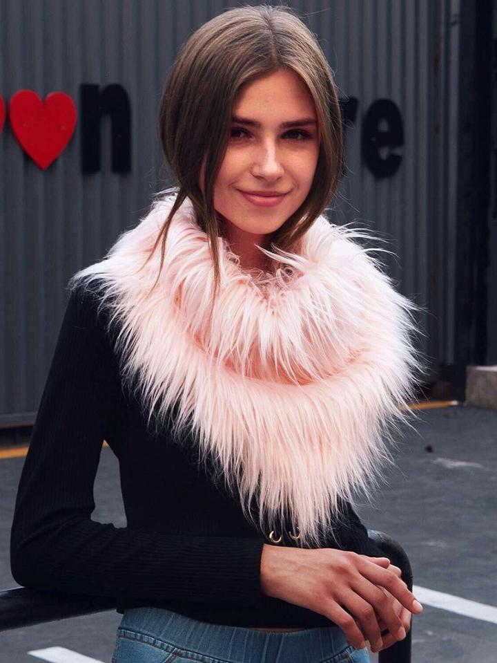 Choies Peach Pink Fluffy Faux Fur Triangle Scarf