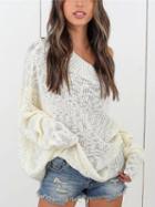 Choies White Off Shoulder Long Sleeve Knit Sweater