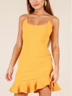 Choies Yellow Spaghetti Strap Flounce Hem Mini Dress