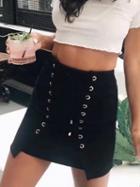 Choies Black Faux Suede High Waist Lace Up Front Pencil Mini Skirt