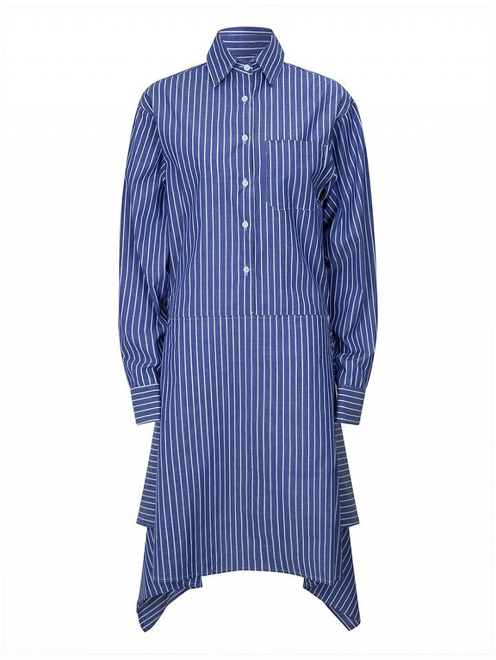 Choies Blue Stripe Asymmetric Hem Long Sleeve Shirt Dress