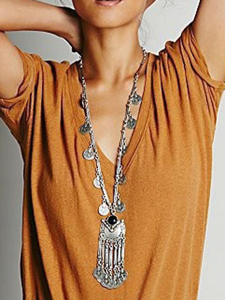Choies Black Rhinestone Detail Statement Coin Drop Necklace