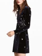 Choies Black Velvet Star Pattern Long Sleeve Mini Dress