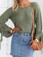 Choies Army Green V-neck Drawstring Cuff Long Sleeve Chic Women Knit Sweater