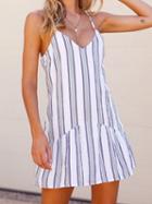 Choies Blue Stripe V-neck Fishtail Hem Chic Women Cami Mini Dress