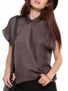 Choies Coffee Pocket Detail Shirt Collar Blouse