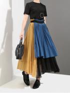 Choies Multicolor Chiffon High Waist Frill Trim Women Maxi Skirt