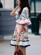 Choies White Chiffon Folk Print Ruffle Sleeve Chic Women Mini Dress