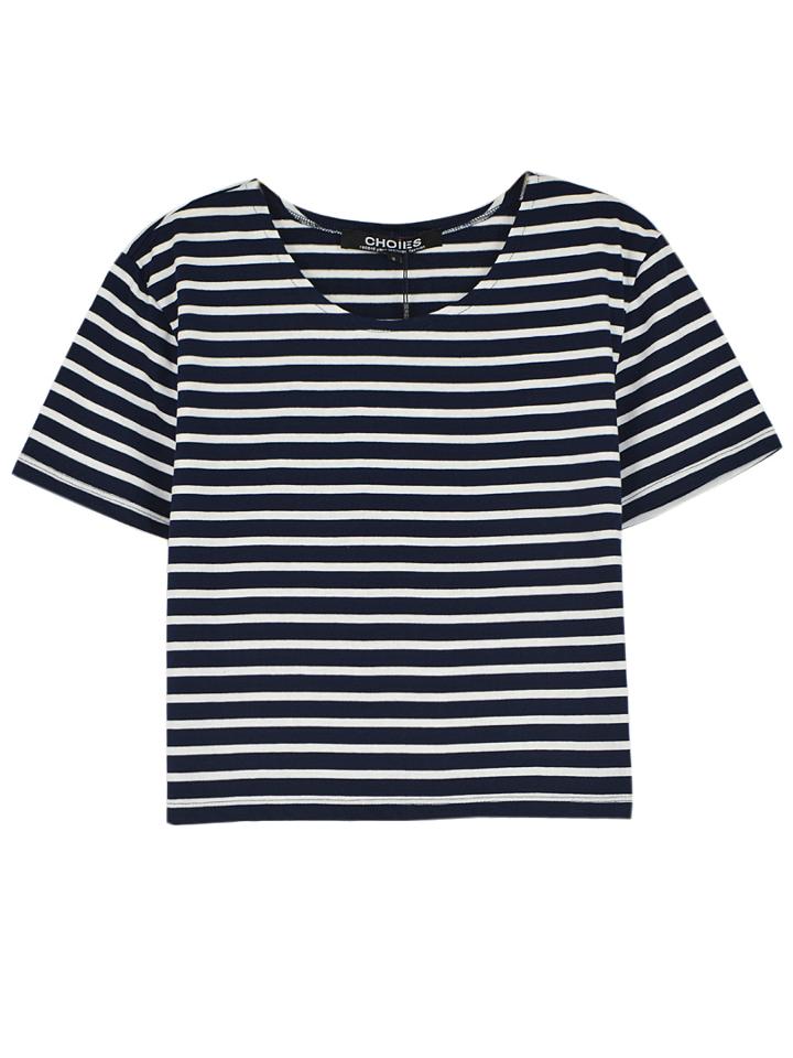 Choies Monochrome Stripe Short Sleeve Crop Top