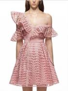 Choies Pink Cutwork Lace Asymmetric Frill Skater Dress