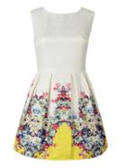 Choies White Sleeveless Floral Contrast Skater Dress