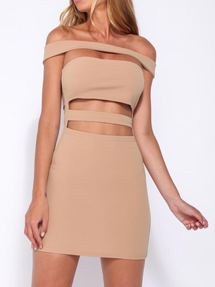 Choies Khaki Off Shoulder Cut Out Bodycon Dress