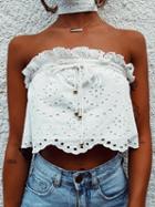 Choies White Cut Out Detail Frill Trim Chic Women Lace Crop Cami Top