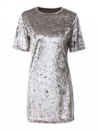 Choies Silver Short Sleeve Metallic Velvet Shift Dress