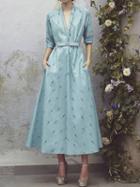Choies Blue V-neck Floral Print Pocket Detail Chic Women Maxi Dress