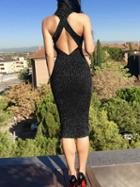 Choies Black Ribbed Halter Open Back Sleeveless Women Bodycon Dress