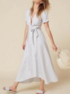 Choies Gray Stripe Plunge V-neck Tie Side Wrap Maxi Dress