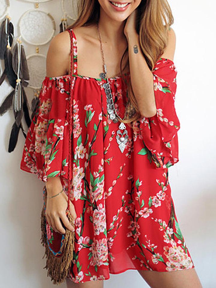 Choies Red Spaghetti Strap Sakura Floral Print Blouse