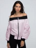 Choies Pink Off Shoulder Contrast Trims Bomber Jacket