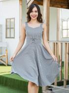 Choies Black Plaid V-neck Lace Up Front Midi Dress