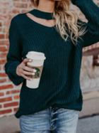Choies Dark Green Cut Out Detail Long Sleeve Women Knit Sweater