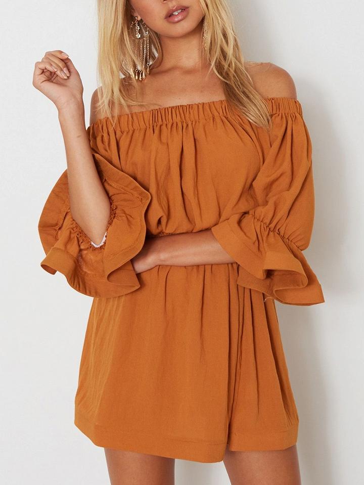 Choies Yellow Off Shoulder Flare Sleeve Mini Dress