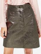 Choies Silver Button Front Metallic Textured Pu Skirt